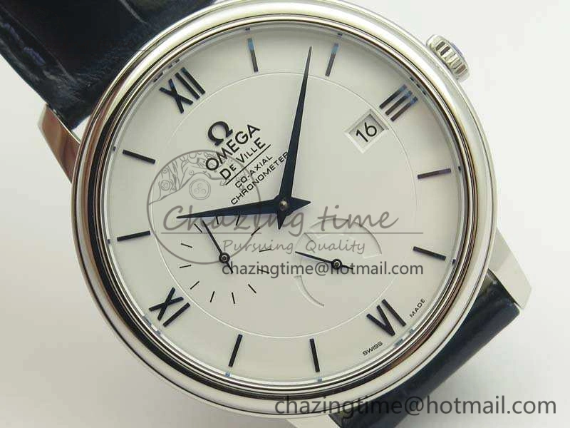De Ville Prestige Real Power Reserve SS TW 1:1 Best Edition White Dial Blue Markers On Leather Strap A2824