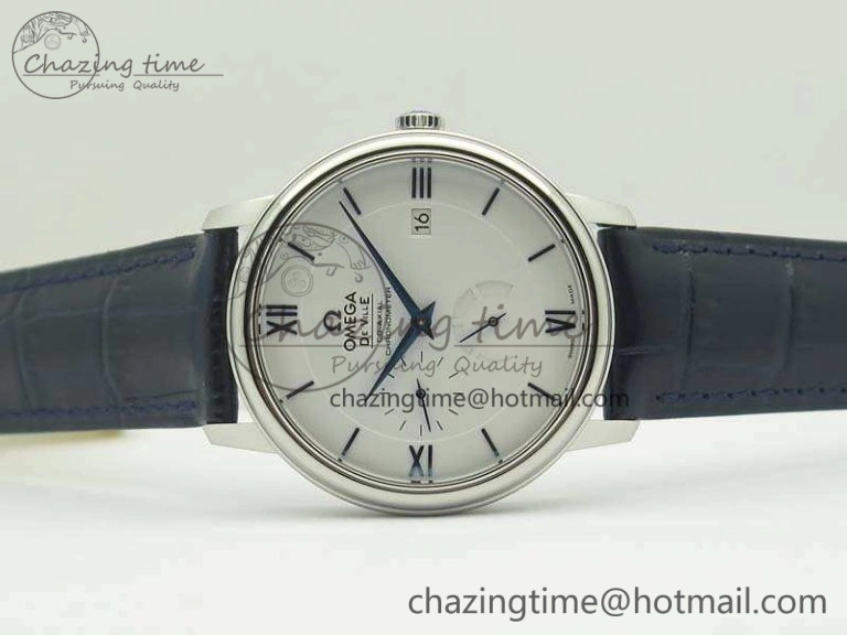 De Ville Prestige Real Power Reserve SS TW 1:1 Best Edition White Dial Blue Markers On Leather Strap A2824