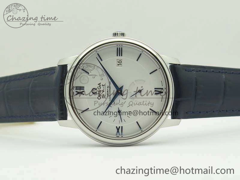 De Ville Prestige Real Power Reserve SS TW 1:1 Best Edition White Dial Blue Markers On Leather Strap A2824