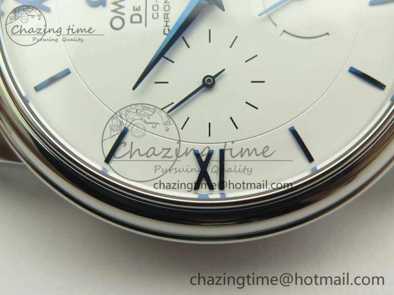De Ville Prestige Real Power Reserve SS TW 1:1 Best Edition White Dial Blue Markers On Leather Strap A2824