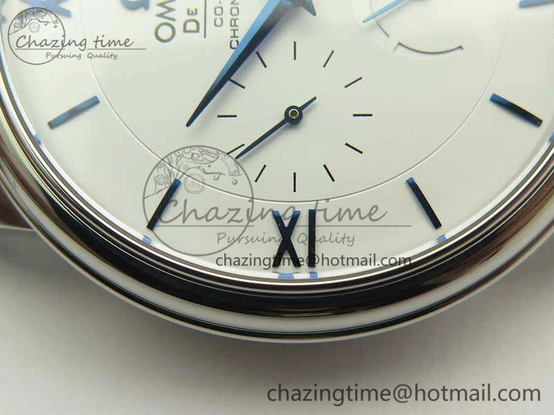 De Ville Prestige Real Power Reserve SS TW 1:1 Best Edition White Dial Blue Markers On Leather Strap A2824