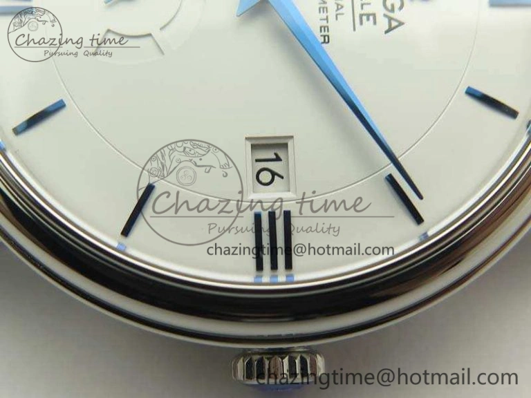 De Ville Prestige Real Power Reserve SS TW 1:1 Best Edition White Dial Blue Markers On Leather Strap A2824