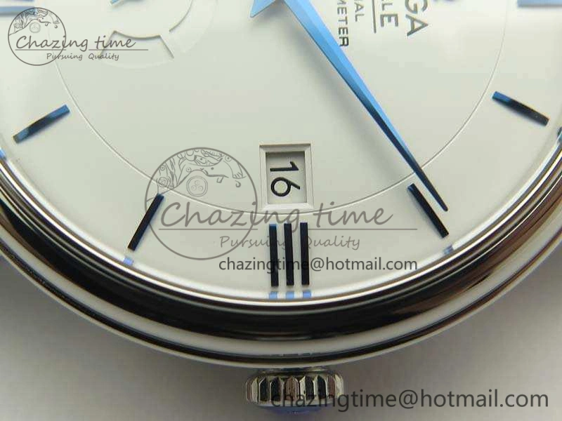 De Ville Prestige Real Power Reserve SS TW 1:1 Best Edition White Dial Blue Markers On Leather Strap A2824