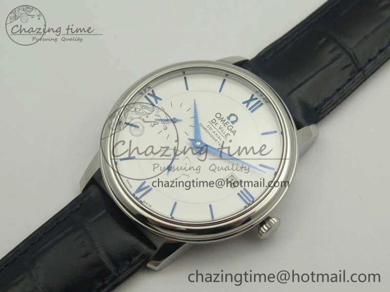 De Ville Prestige Real Power Reserve SS TW 1:1 Best Edition White Dial Blue Markers On Leather Strap A2824