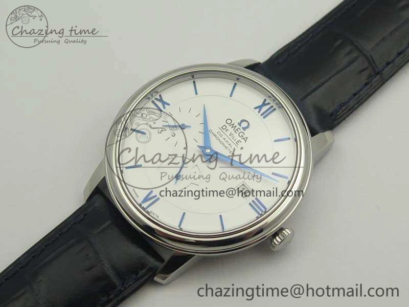 De Ville Prestige Real Power Reserve SS TW 1:1 Best Edition White Dial Blue Markers On Leather Strap A2824