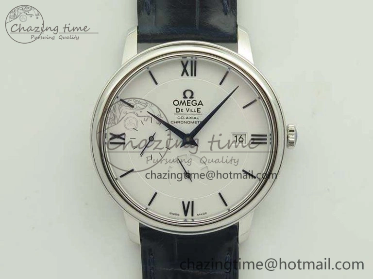 De Ville Prestige Real Power Reserve SS TW 1:1 Best Edition White Dial Blue Markers On Leather Strap A2824