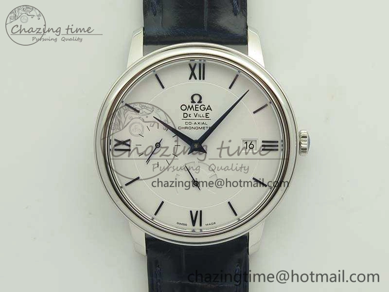 De Ville Prestige Real Power Reserve SS TW 1:1 Best Edition White Dial Blue Markers On Leather Strap A2824