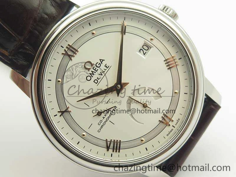 De Ville Prestige Real Power Reserve SS TW 1:1 Best Edition White Dial RG Markers On Leather Strap A2824