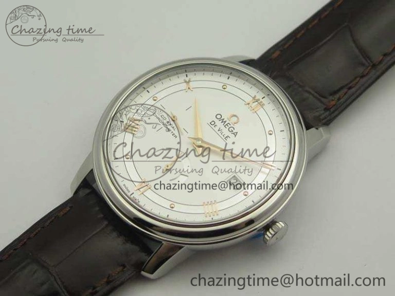 De Ville Prestige Real Power Reserve SS TW 1:1 Best Edition White Dial RG Markers On Leather Strap A2824
