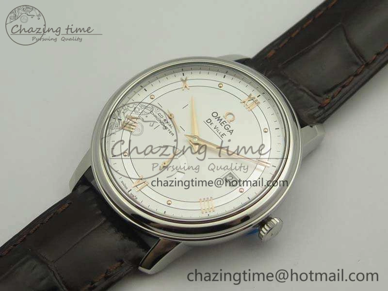 De Ville Prestige Real Power Reserve SS TW 1:1 Best Edition White Dial RG Markers On Leather Strap A2824