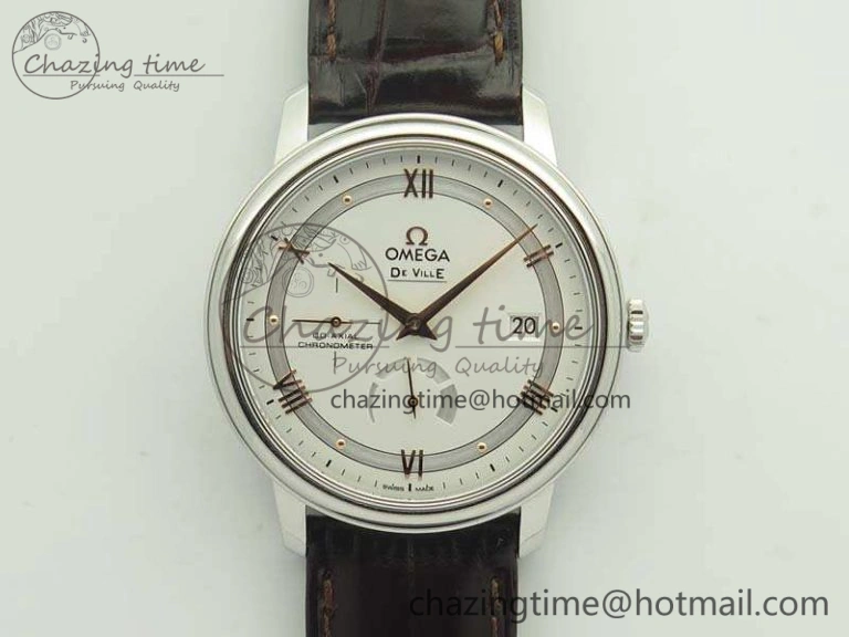 De Ville Prestige Real Power Reserve SS TW 1:1 Best Edition White Dial RG Markers On Leather Strap A2824