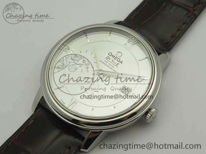De Ville Prestige Real Power Reserve SS TW 1:1 Best Edition White Dial SS Markers On Leather Strap A2824