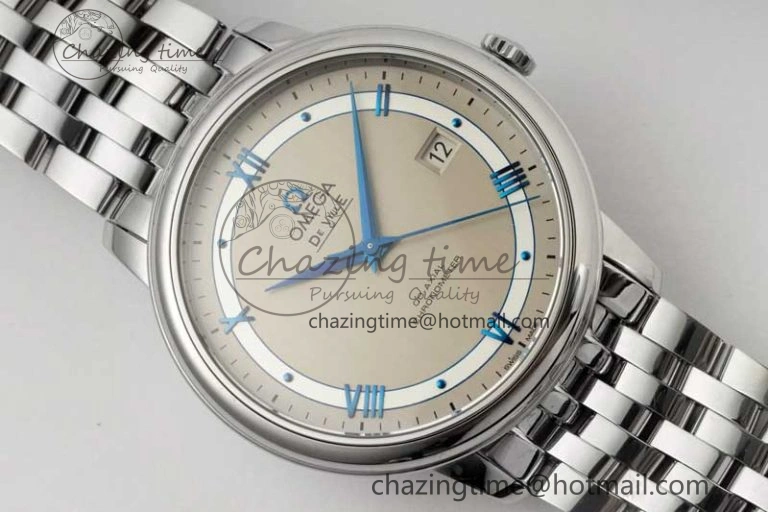 De Ville SS DIWF 1:1 Best Edition Gray White Dial Blue Markers on SS Bracelet MIYOTA 9015