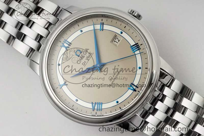De Ville SS DIWF 1:1 Best Edition Gray White Dial Blue Markers on SS Bracelet MIYOTA 9015