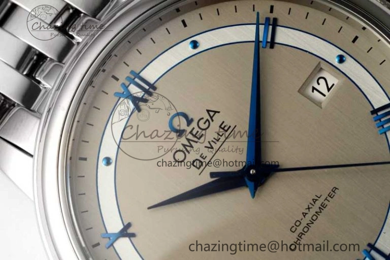 De Ville SS DIWF 1:1 Best Edition Gray White Dial Blue Markers on SS Bracelet MIYOTA 9015
