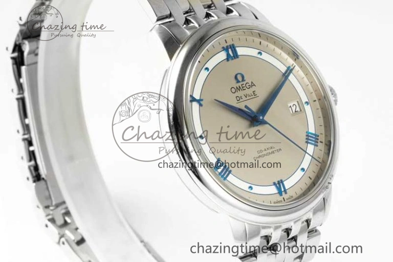 De Ville SS DIWF 1:1 Best Edition Gray White Dial Blue Markers on SS Bracelet MIYOTA 9015