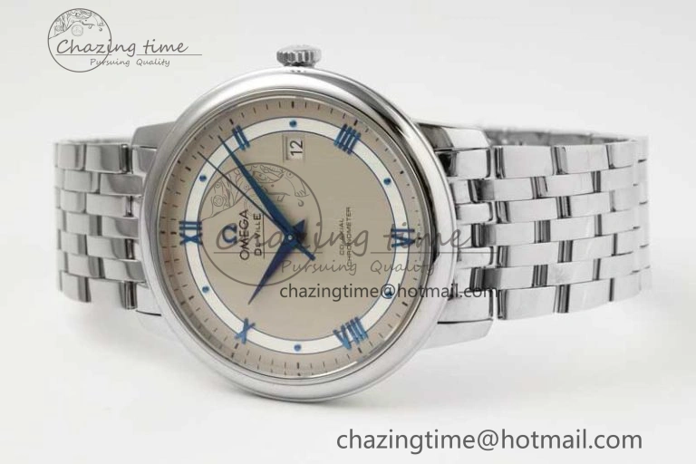 De Ville SS DIWF 1:1 Best Edition Gray White Dial Blue Markers on SS Bracelet MIYOTA 9015