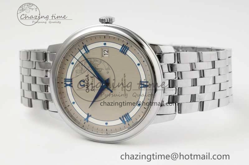 De Ville SS DIWF 1:1 Best Edition Gray White Dial Blue Markers on SS Bracelet MIYOTA 9015