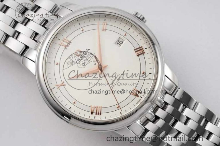 De Ville SS DIWF 1:1 Best Edition White Dial RG Markers on SS Bracelet MIYOTA 9015