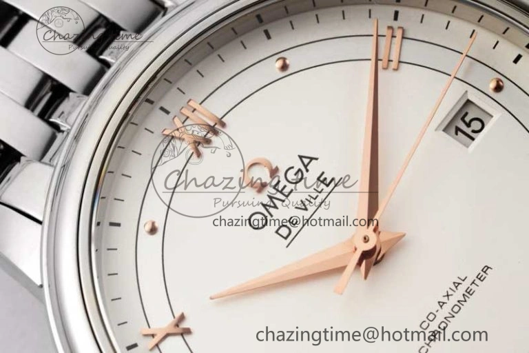 De Ville SS DIWF 1:1 Best Edition White Dial RG Markers on SS Bracelet MIYOTA 9015