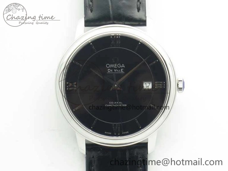 De Ville SS MK 1:1 Best Edition Black Dial SS Markers On Leather Strap Miyota 9015 V2