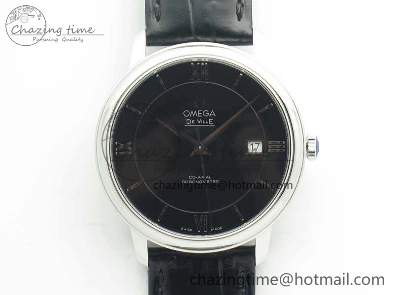 De Ville SS MK 1:1 Best Edition Black Dial SS Markers On Leather Strap Miyota 9015 V2