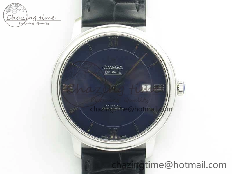 De Ville SS MK 1:1 Best Edition Blue Dial SS Markers On Leather Strap Miyota 9015 V2
