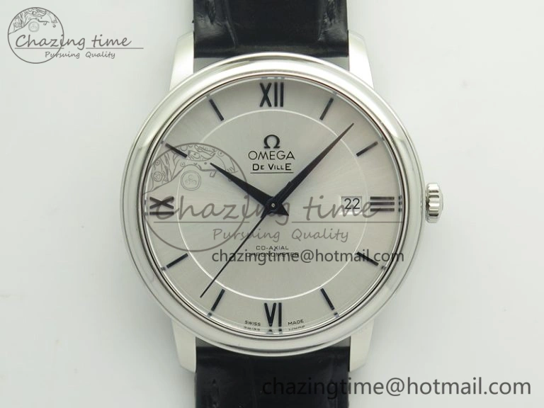 De Ville SS MK 1:1 Best Edition Silver Dial Blue Markers On Leather Strap Miyota 9015 V2