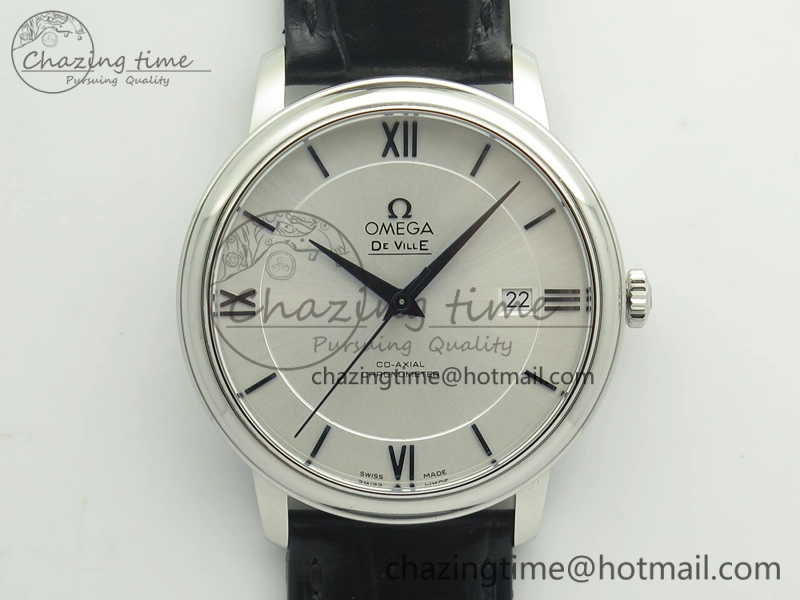 De Ville SS MK 1:1 Best Edition Silver Dial Blue Markers On Leather Strap Miyota 9015 V2