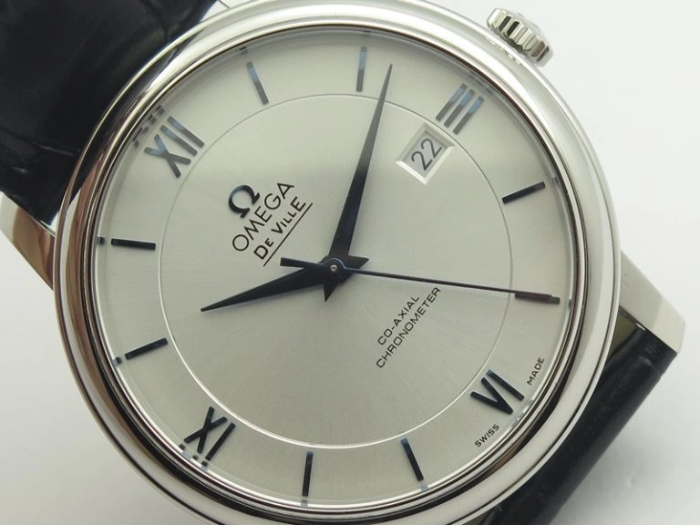 De Ville SS MK 1:1 Best Edition Silver Dial Blue Markers On Leather Strap Miyota 9015 V2