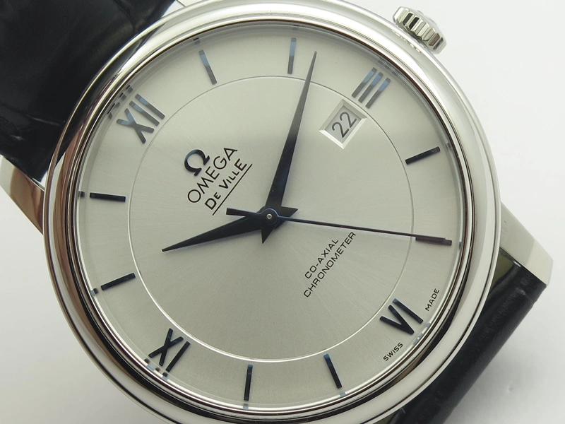 De Ville SS MK 1:1 Best Edition Silver Dial Blue Markers On Leather Strap Miyota 9015 V2
