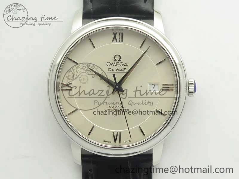 De Ville SS MK 1:1 Best Edition White Dial SS Markers On Leather Strap Miyota 9015 V2
