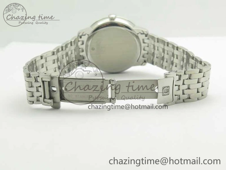 De Ville SS RXW 1:1 Best Edition White Dial Blue Markers on SS Bracelet A2892 (Free Leather Strap)