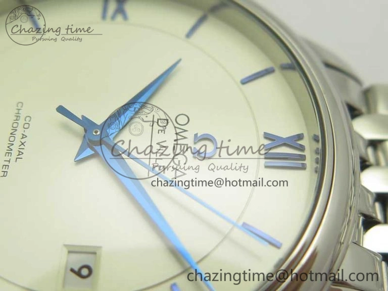 De Ville SS RXW 1:1 Best Edition White Dial Blue Markers on SS Bracelet A2892 (Free Leather Strap)