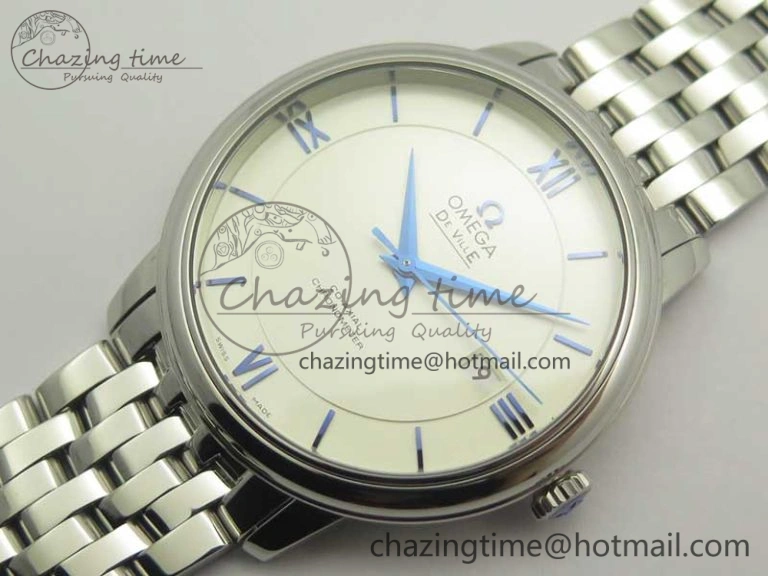De Ville SS RXW 1:1 Best Edition White Dial Blue Markers on SS Bracelet A2892 (Free Leather Strap)