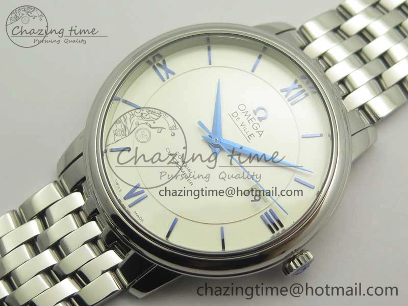 De Ville SS RXW 1:1 Best Edition White Dial Blue Markers on SS Bracelet A2892 (Free Leather Strap)