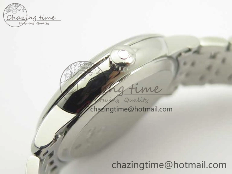 De Ville SS RXW 1:1 Best Edition White Dial Blue Markers on SS Bracelet A2892 (Free Leather Strap)