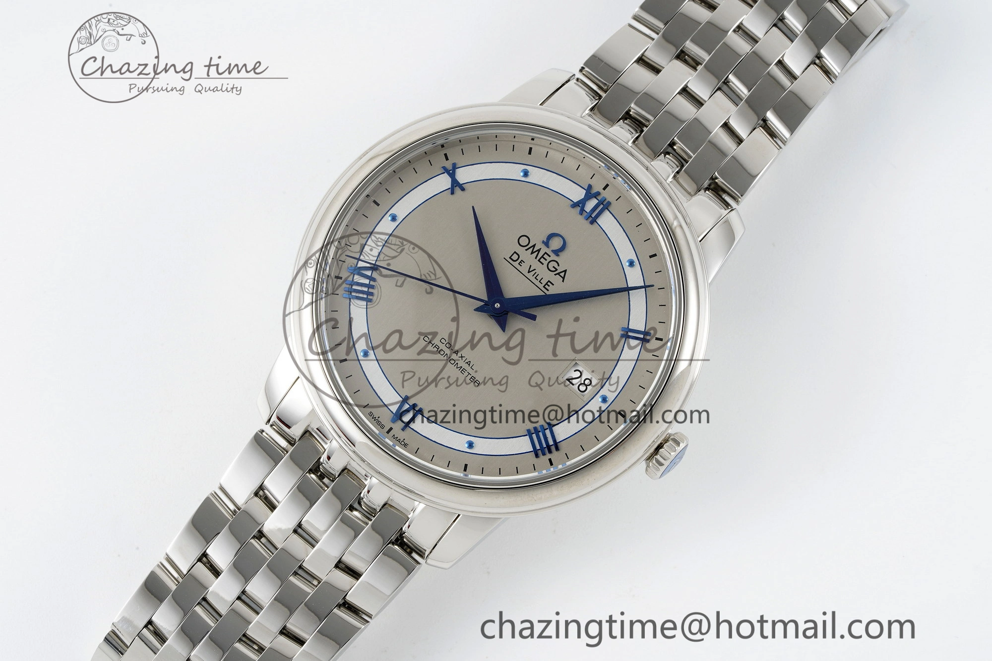De Ville SS TWF 1:1 Best Edition Gray Dial Blue Markers on SS Bracelet MIYOTA 9015