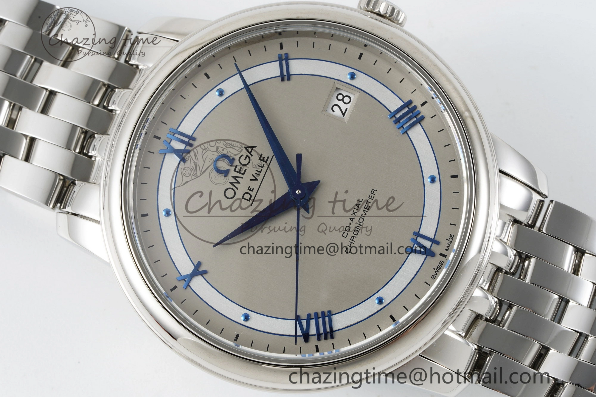 De Ville SS TWF 1:1 Best Edition Gray Dial Blue Markers on SS Bracelet MIYOTA 9015