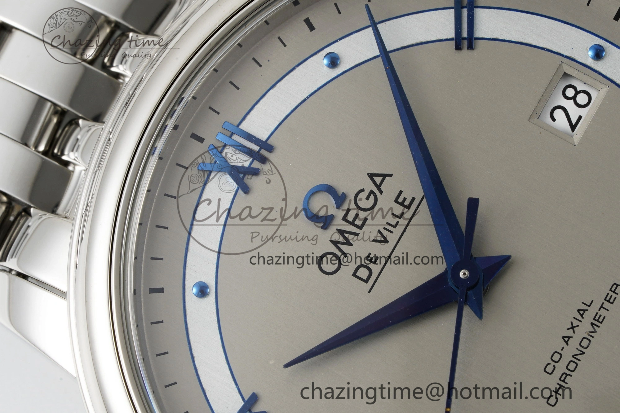 De Ville SS TWF 1:1 Best Edition Gray Dial Blue Markers on SS Bracelet MIYOTA 9015