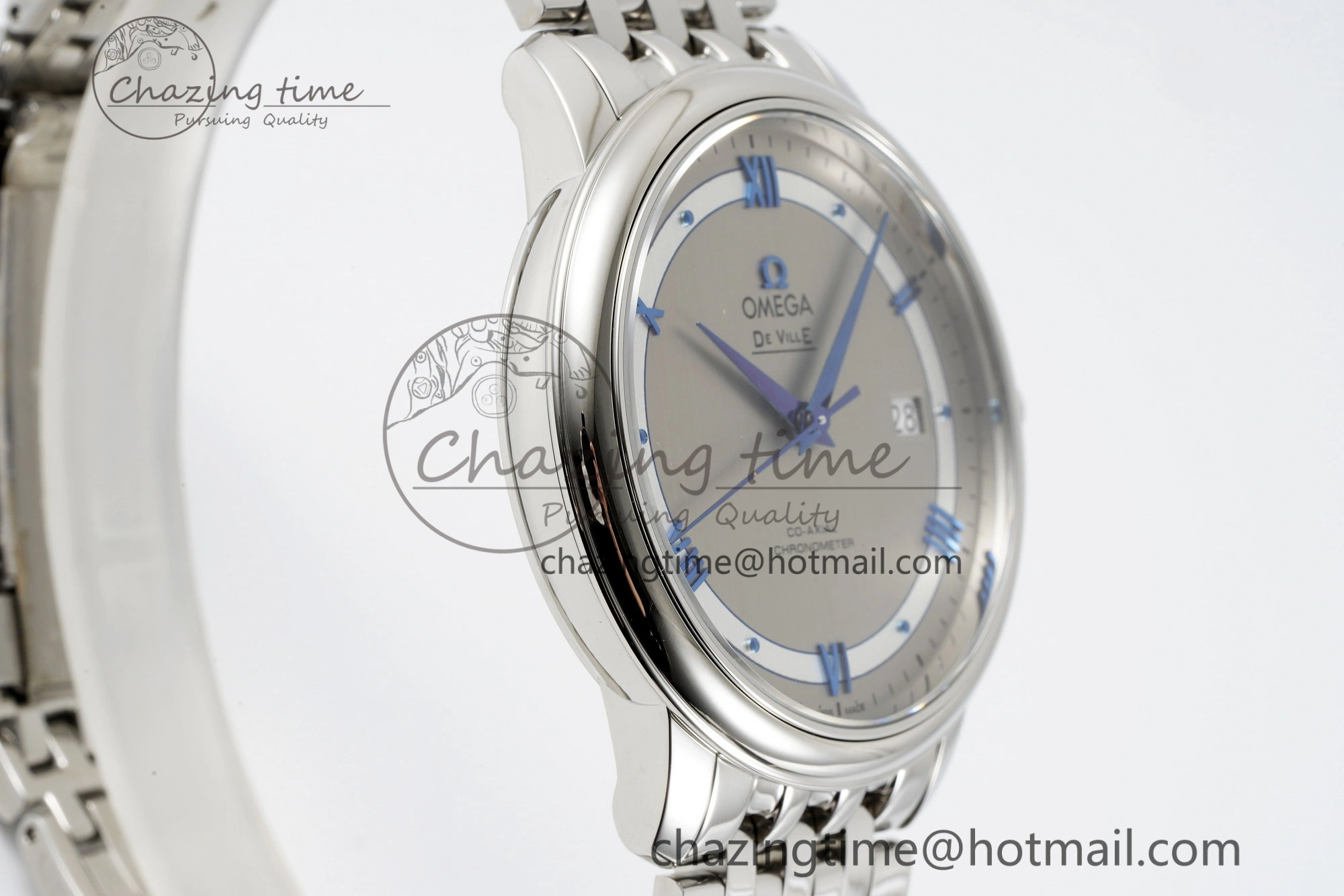 De Ville SS TWF 1:1 Best Edition Gray Dial Blue Markers on SS Bracelet MIYOTA 9015