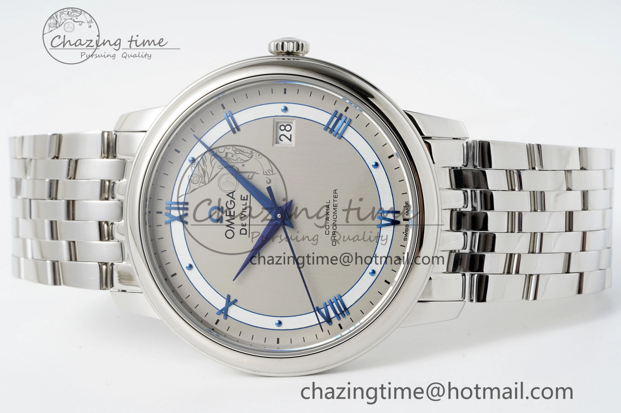 De Ville SS TWF 1:1 Best Edition Gray Dial Blue Markers on SS Bracelet MIYOTA 9015