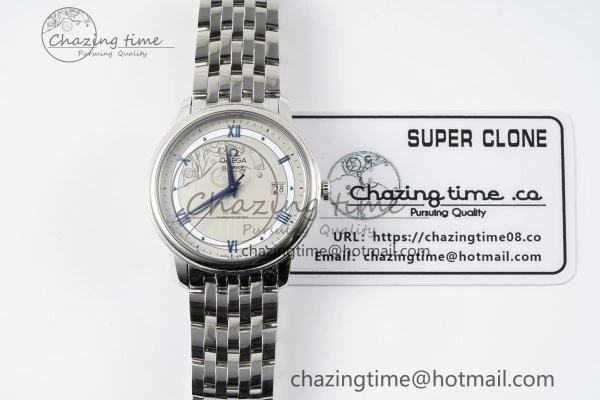 De Ville SS TWF 1:1 Best Edition Gray Dial Blue Markers on SS Bracelet MIYOTA 9015