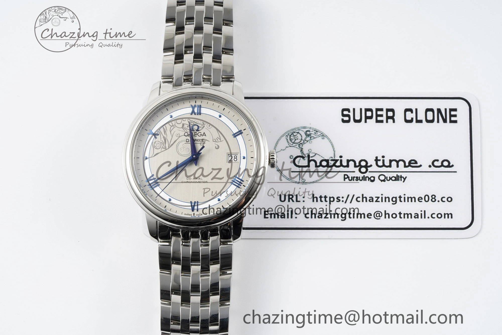 De Ville SS TWF 1:1 Best Edition Gray Dial Blue Markers on SS Bracelet MIYOTA 9015
