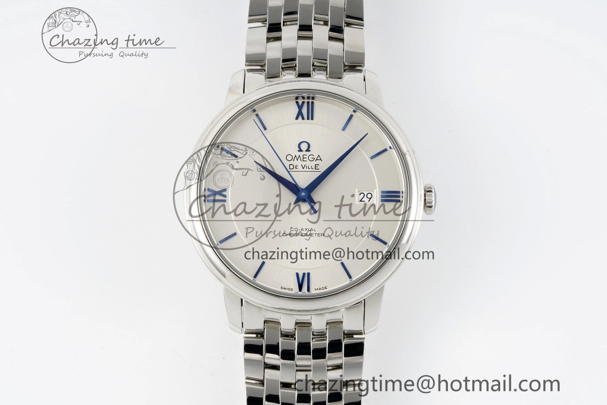 De Ville SS TWF 1:1 Best Edition White Dial Blue Markers on SS Bracelet MIYOTA 9015