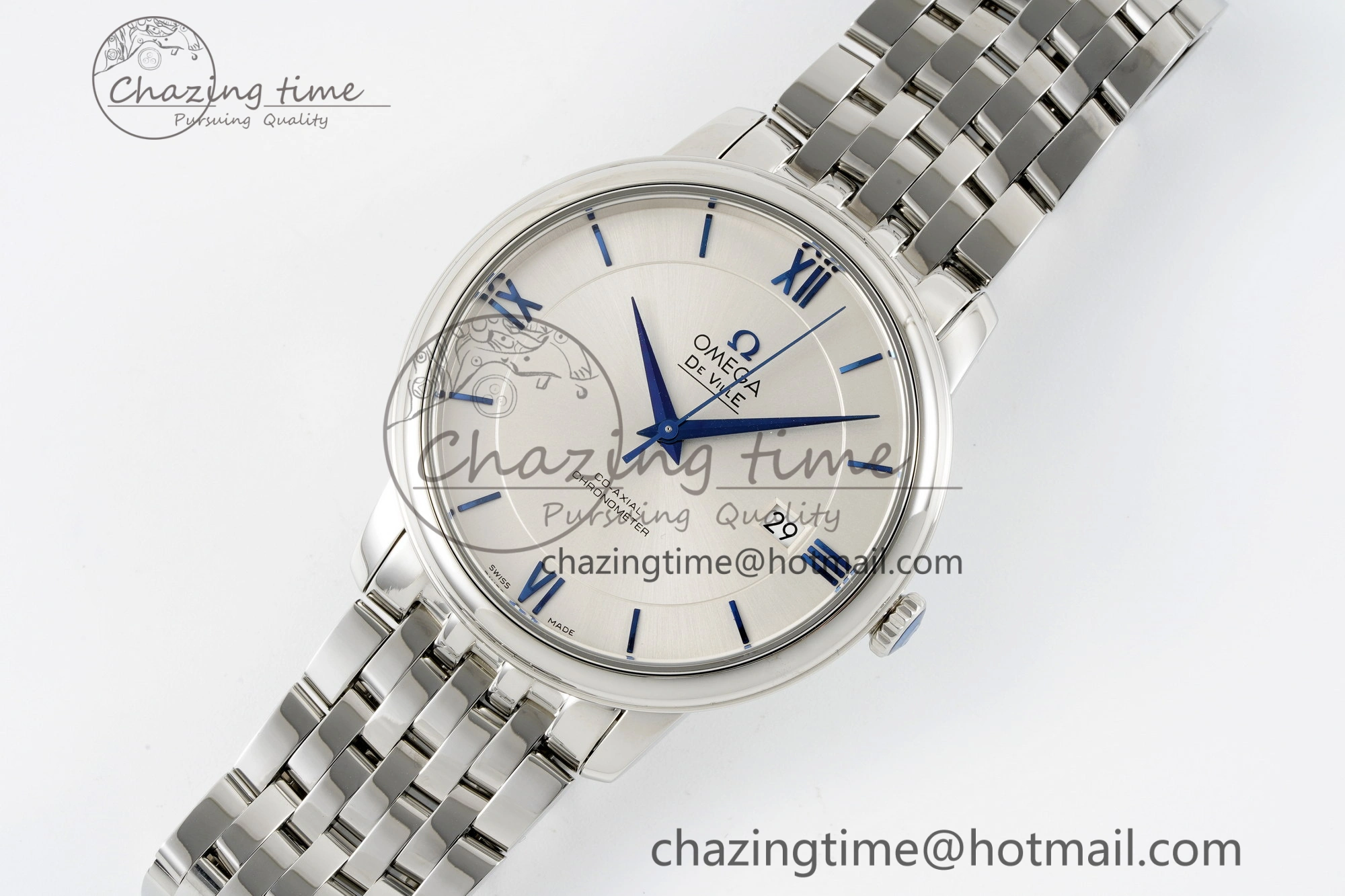 De Ville SS TWF 1:1 Best Edition White Dial Blue Markers on SS Bracelet MIYOTA 9015