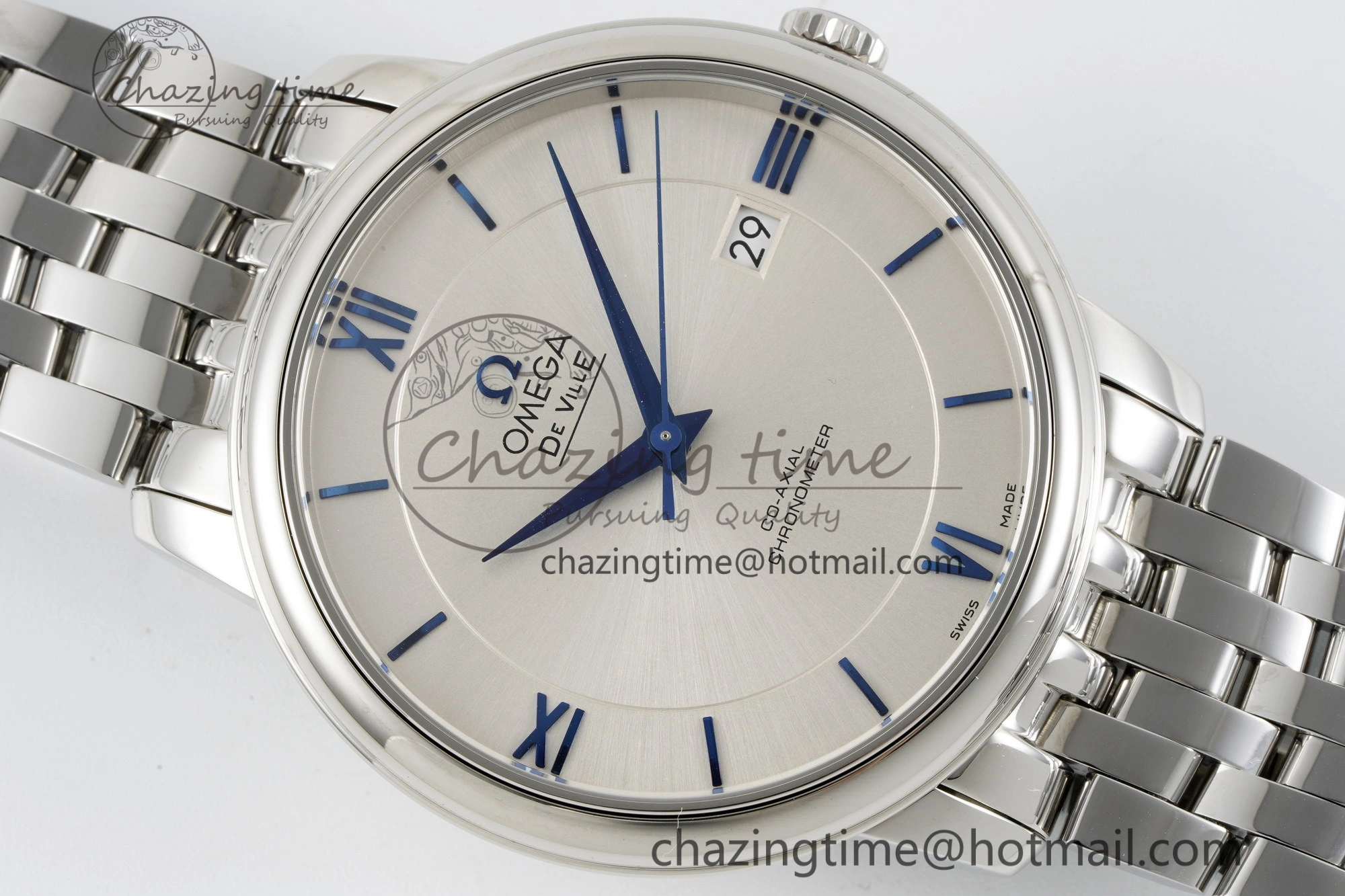 De Ville SS TWF 1:1 Best Edition White Dial Blue Markers on SS Bracelet MIYOTA 9015