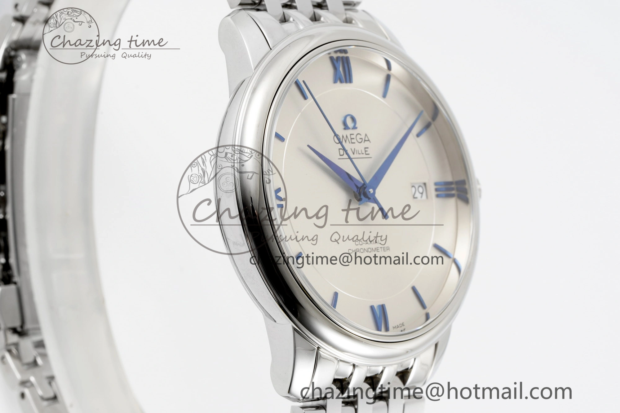 De Ville SS TWF 1:1 Best Edition White Dial Blue Markers on SS Bracelet MIYOTA 9015