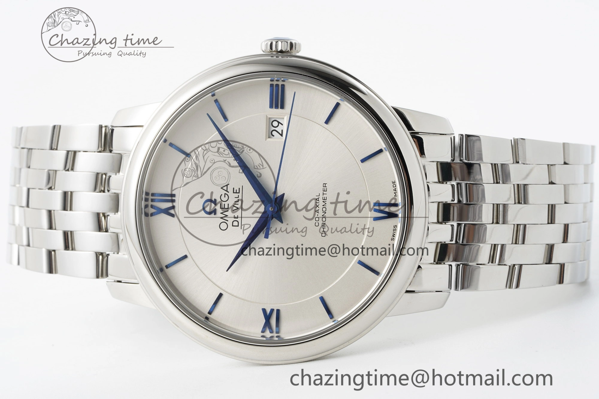 De Ville SS TWF 1:1 Best Edition White Dial Blue Markers on SS Bracelet MIYOTA 9015