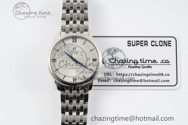 De Ville SS TWF 1:1 Best Edition White Dial Blue Markers on SS Bracelet MIYOTA 9015